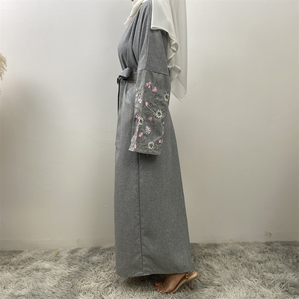 
                  
                    Embroidered Open Kimono Sleeve Abaya - Norah Collections Grey Modest Elegant Abaya for Women
                  
                