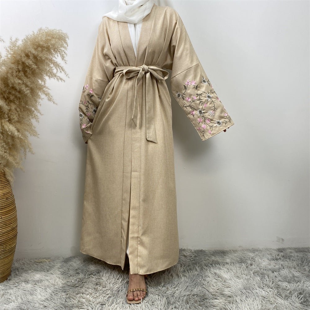 
                  
                    Embroidered Open Kimono Sleeve Abaya - Norah Collections Beige Modest Elegant Abaya for Women
                  
                