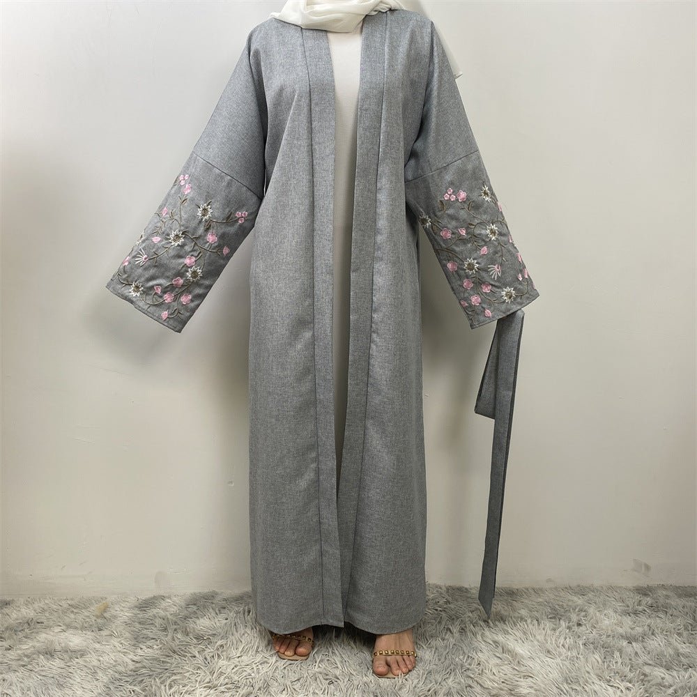 
                  
                    Embroidered Open Kimono Sleeve Abaya - Norah Collections Grey Modest Elegant Abaya for Women
                  
                