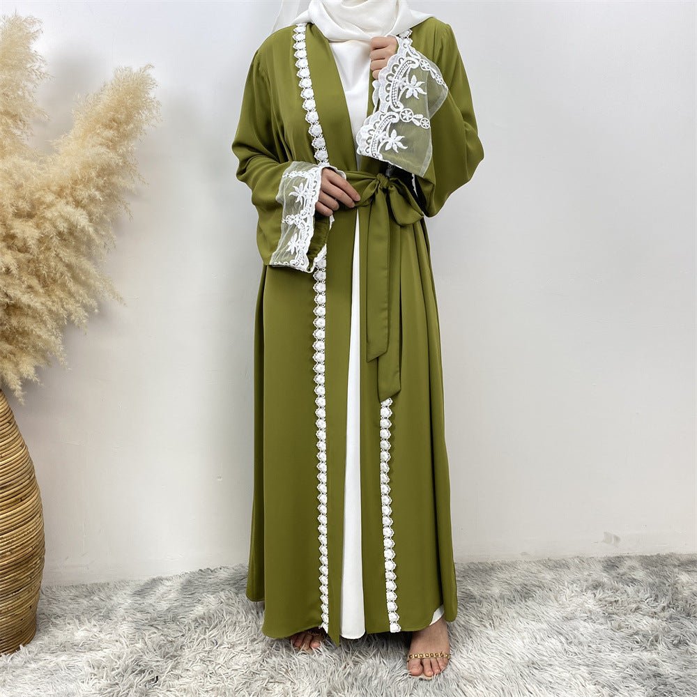 Premium Lace Kimono Sleeve Open Abaya - Norah Collections Green Modest Elegant Abaya for Women